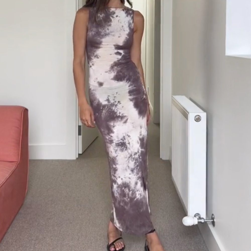 DISSH Taupe and Cream Tie-Dye Midi Dress
